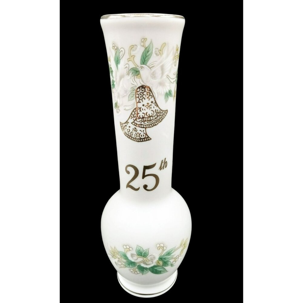 Lefton 25th Anniversary Vintage Porcelain Vase 8 In Floral Bell Ideal Gift 1096